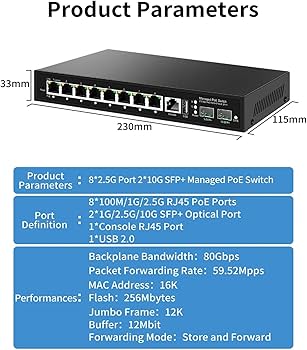 BACODLUL 2.5Gb L2 Managed P-O//E Switch 8 Port 2.5G Managed with 2